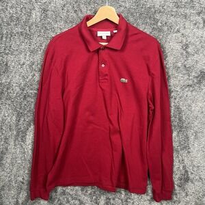 Lacoste Polo Shirt Mens XL Red Classic Fit Long Sleeve Cotton Crocodile
